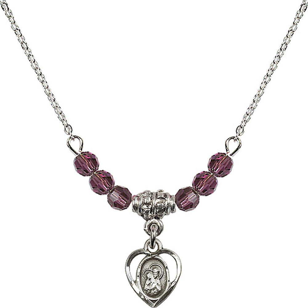 Sterling Silver Saint Ann Birthstone Necklace with Amethyst Beads - 5414