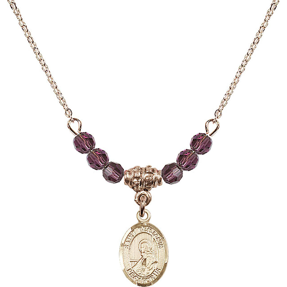 14kt Gold Filled Saint Benjamin Birthstone Necklace with Amethyst Beads - 9013