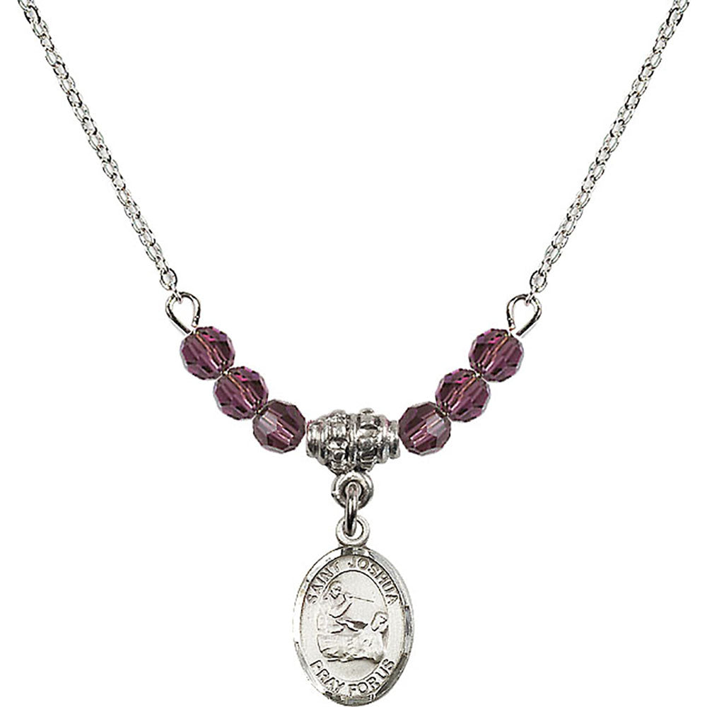 Sterling Silver Saint Joshua Birthstone Necklace with Amethyst Beads - 9059