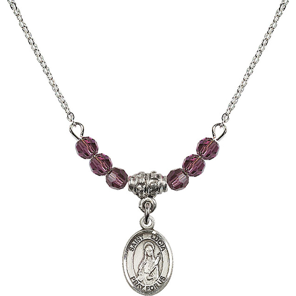 Sterling Silver Saint Lucia of Syracuse Birthstone Necklace with Amethyst Beads - 9065