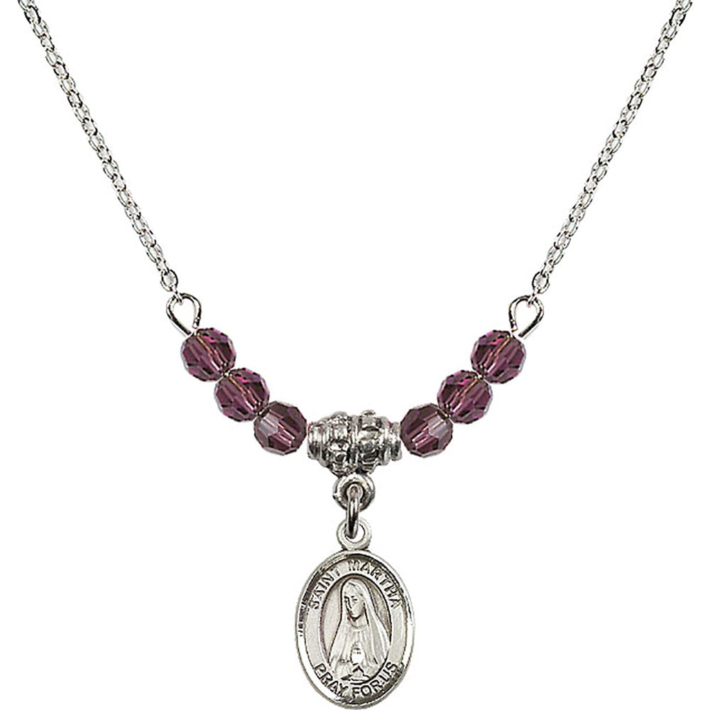 Sterling Silver Saint Martha Birthstone Necklace with Amethyst Beads - 9075