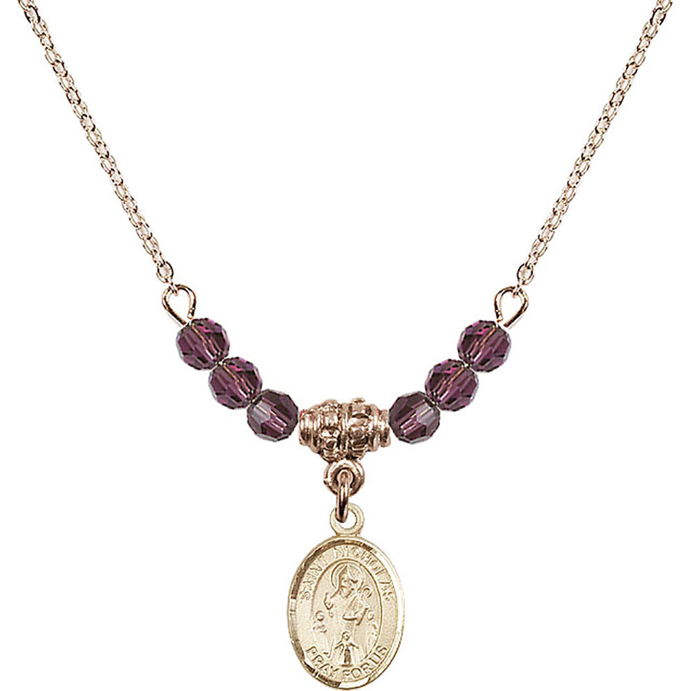 14kt Gold Filled Saint Nicholas Birthstone Necklace with Amethyst Beads - 9080