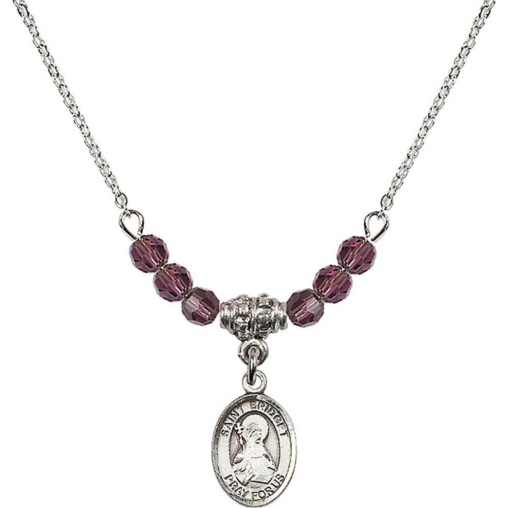 Sterling Silver Saint Bridget of Sweden Birthstone Necklace with Ameth ...
