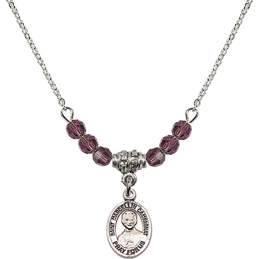 Sterling Silver Saint Marcellin Champagnat Birthstone Necklace with Amethyst Beads - 9131