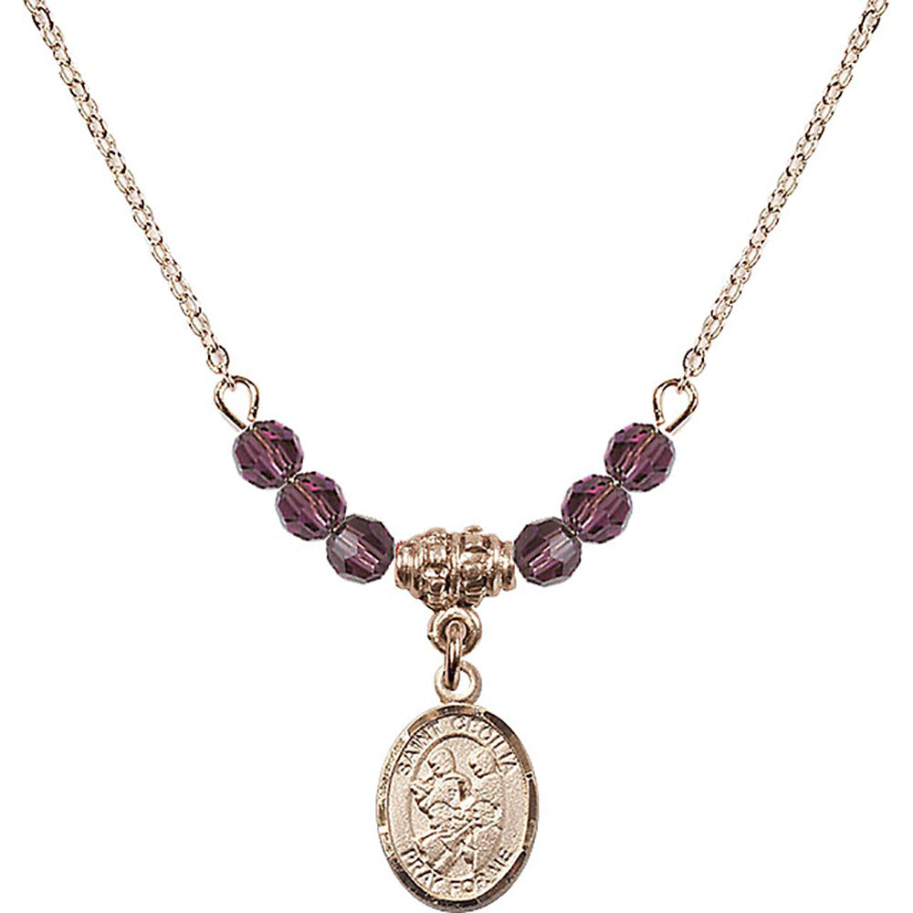 14kt Gold Filled Saint Cecilia / Marching Band Birthstone Necklace with Amethyst Beads - 9179