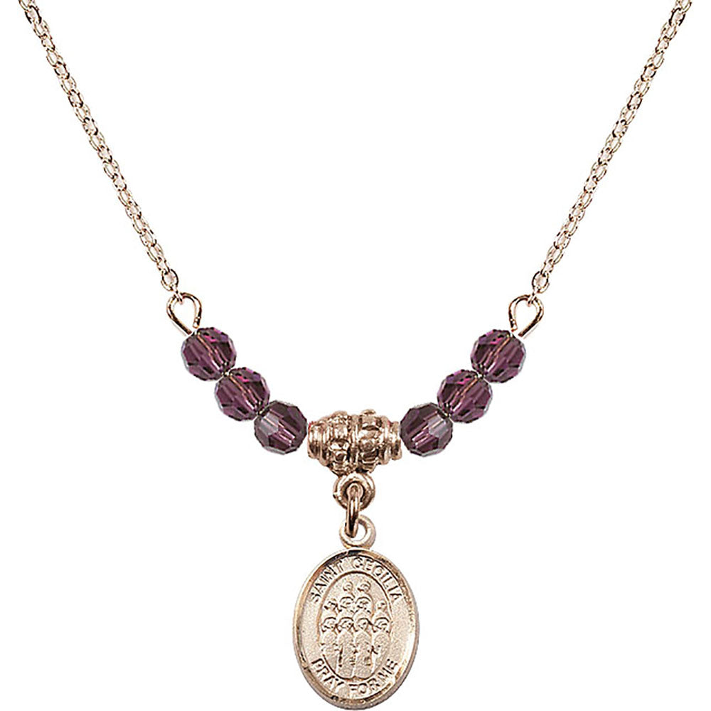 14kt Gold Filled Saint Cecilia / Choir Birthstone Necklace with Amethyst Beads - 9180