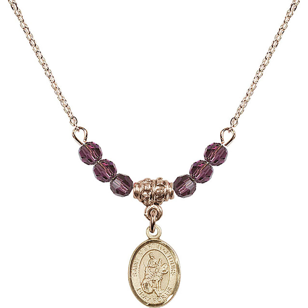 14kt Gold Filled Saint Martin of Tours Birthstone Necklace with Amethyst Beads - 9200