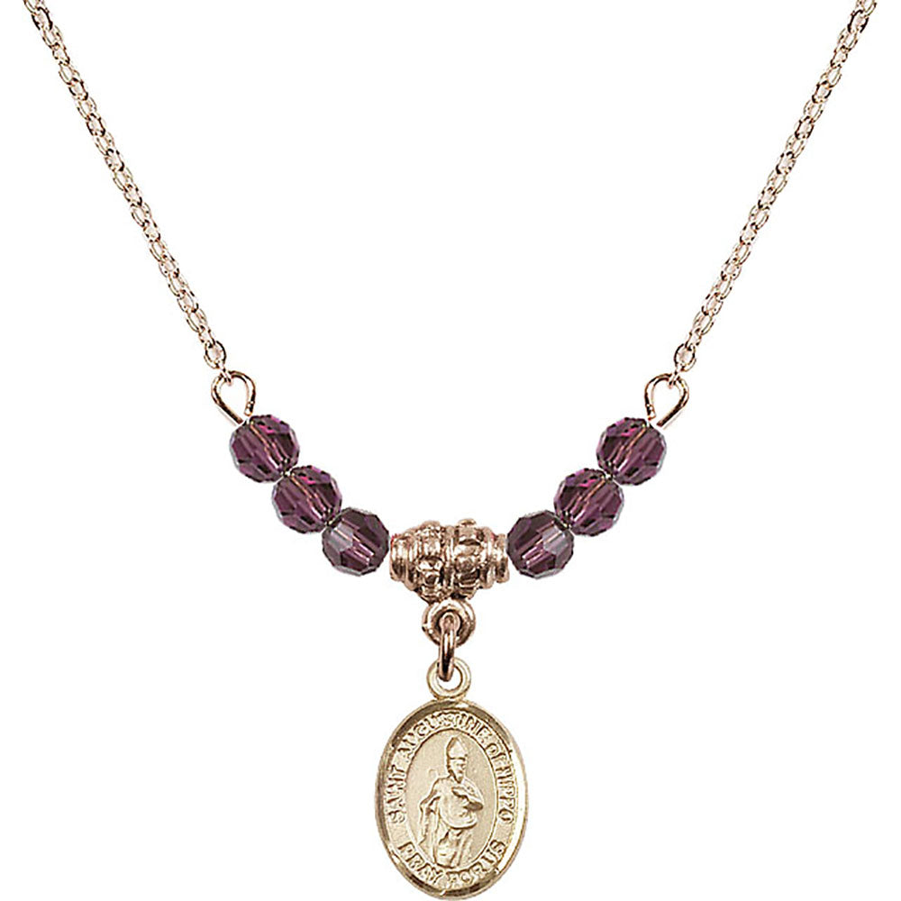 14kt Gold Filled Saint Augustine of Hippo Birthstone Necklace with Amethyst Beads - 9202