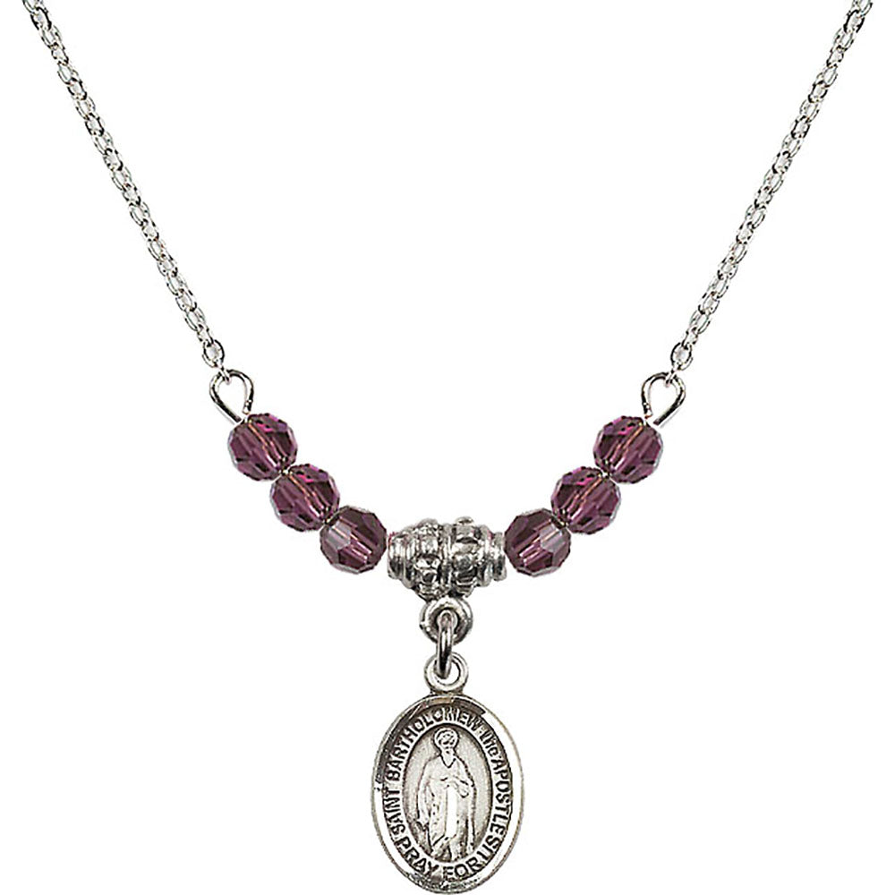 Sterling Silver Saint Bartholomew the Apostle Birthstone Necklace with Amethyst Beads - 9238