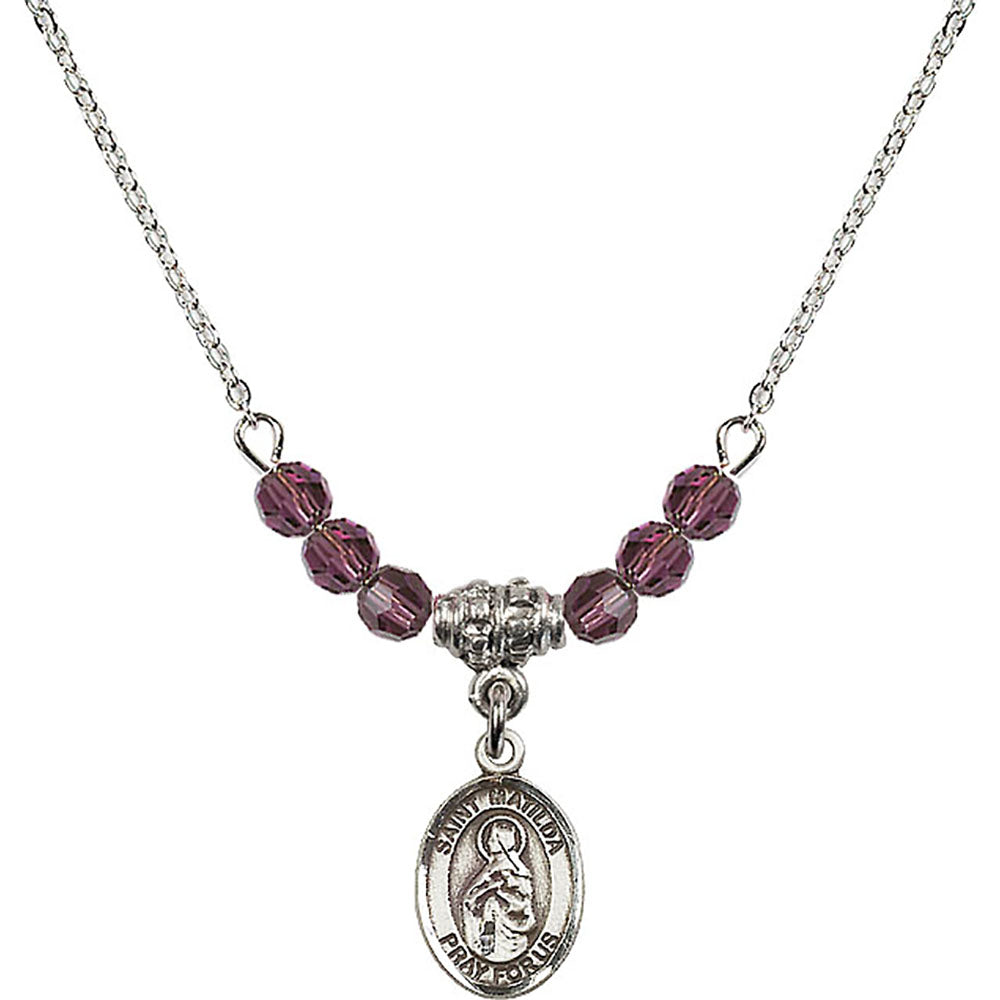 Sterling Silver Saint Matilda Birthstone Necklace with Amethyst Beads - 9239