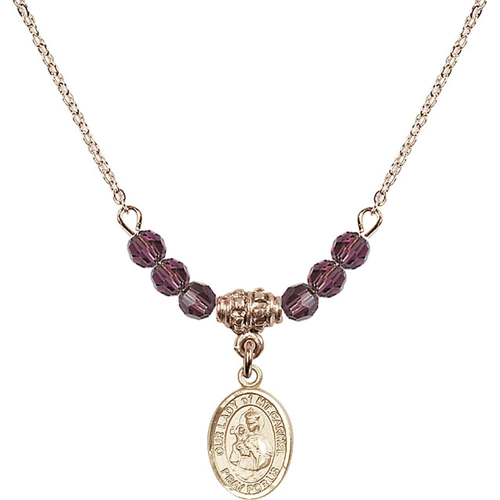 14kt Gold Filled Our Lady of Mount Carmel Birthstone Necklace with Amethyst Beads - 9243