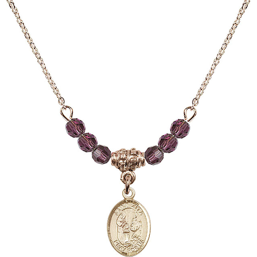14kt Gold Filled Saint Zita Birthstone Necklace with Amethyst Beads - 9244