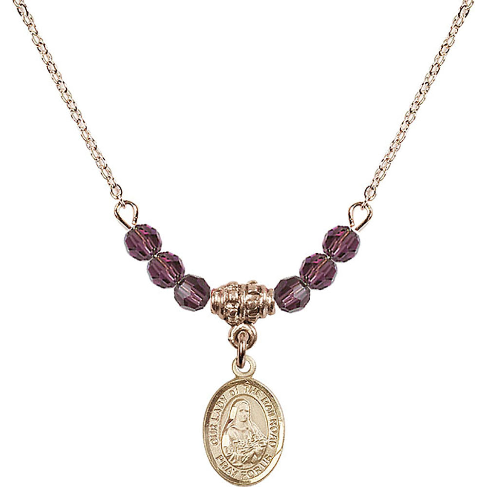 14kt Gold Filled Our Lady of the Railroad Birthstone Necklace with Amethyst Beads - 9247