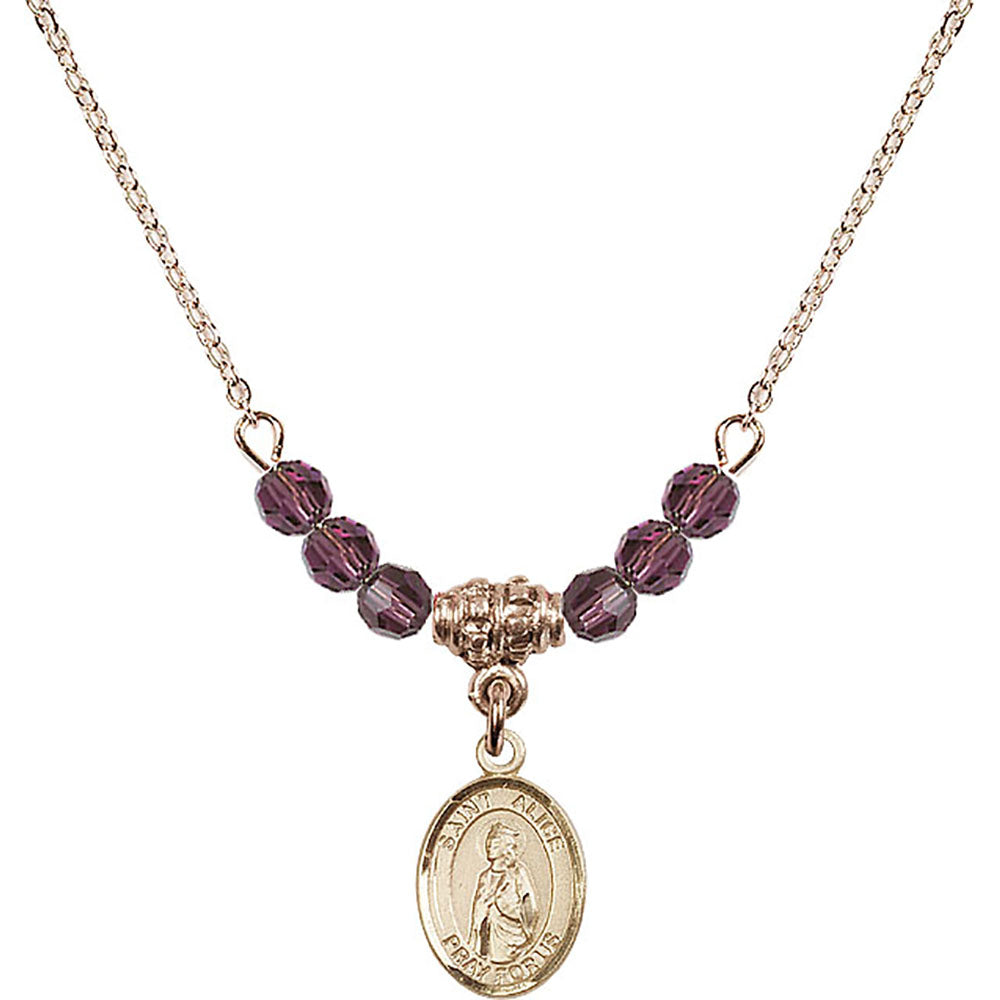 14kt Gold Filled Saint Alice Birthstone Necklace with Amethyst Beads - 9248