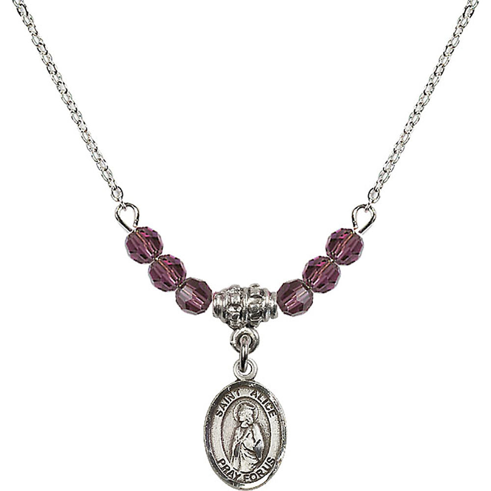 Sterling Silver Saint Alice Birthstone Necklace with Amethyst Beads - 9248