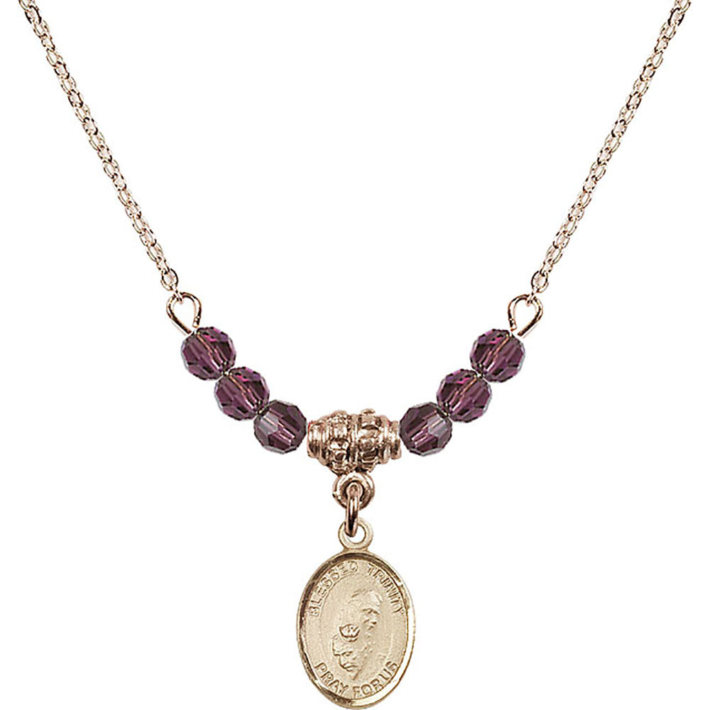 14kt Gold Filled Blessed Trinity Birthstone Necklace with Amethyst Beads - 9249