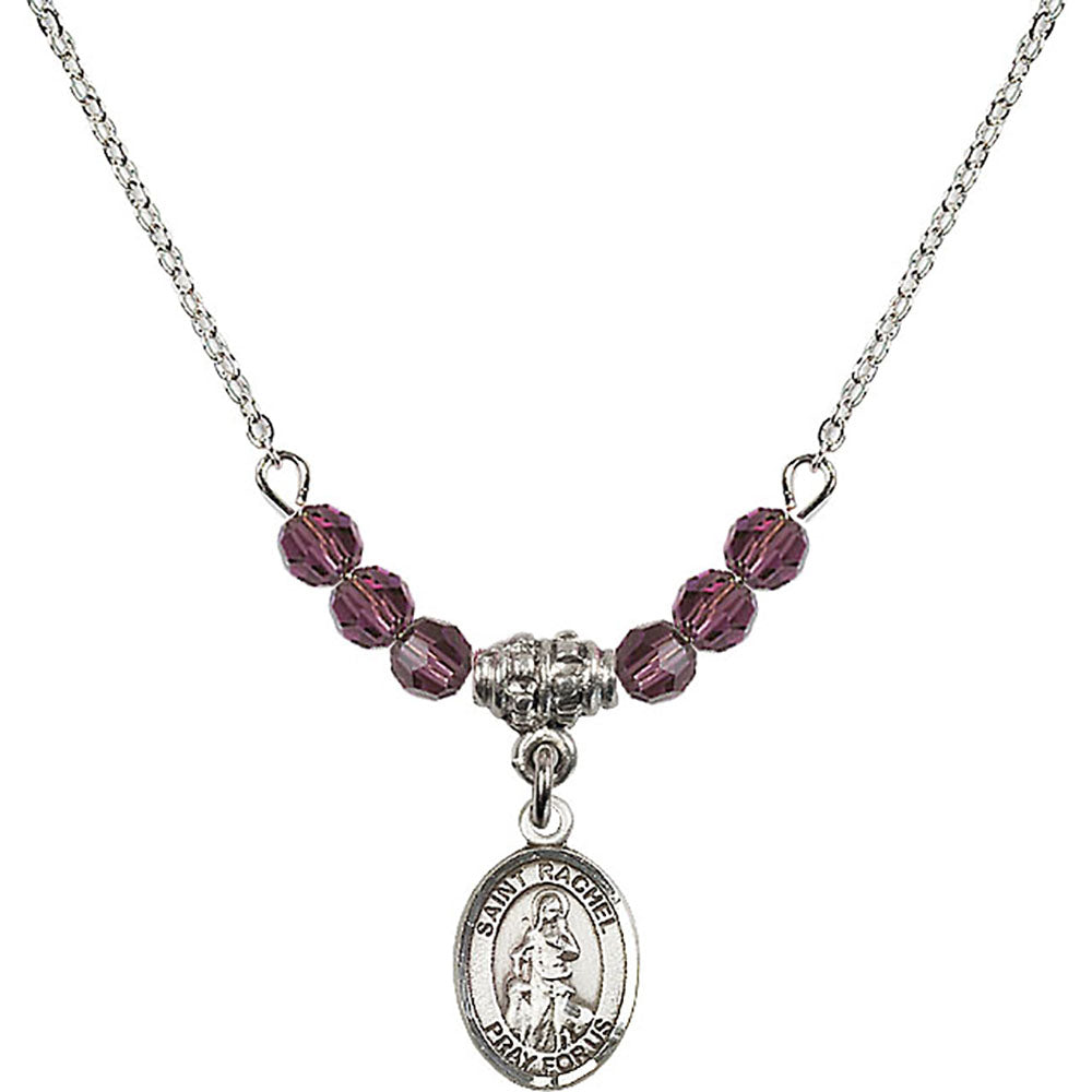 Sterling Silver Saint Rachel Birthstone Necklace with Amethyst Beads - 9251