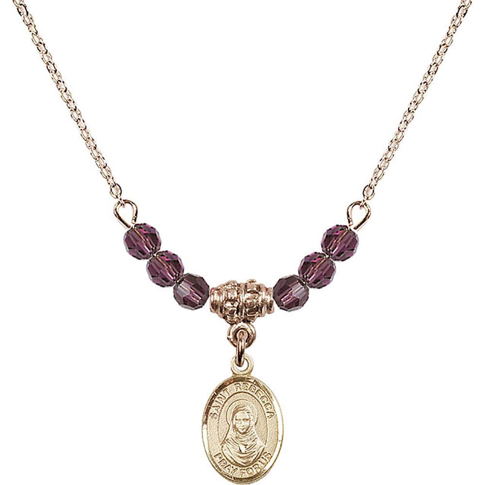 14kt Gold Filled Saint Rebecca Birthstone Necklace with Amethyst Beads - 9252