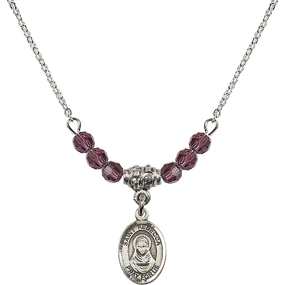 Sterling Silver Saint Rebecca Birthstone Necklace with Amethyst Beads - 9252