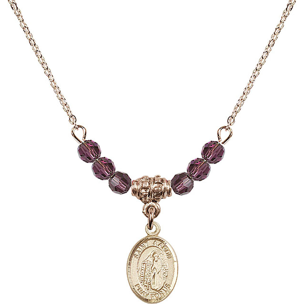 14kt Gold Filled Saint Aaron Birthstone Necklace with Amethyst Beads - 9254