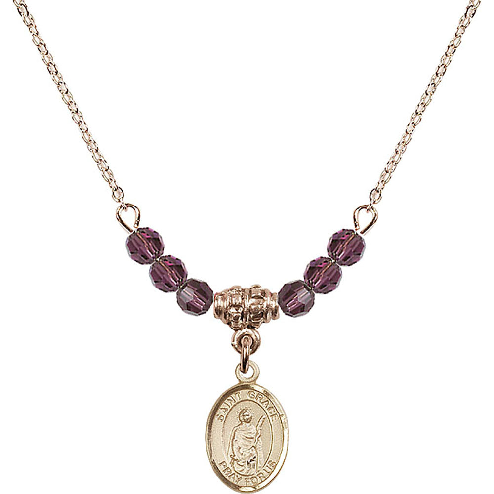 14kt Gold Filled Saint Grace Birthstone Necklace with Amethyst Beads - 9255