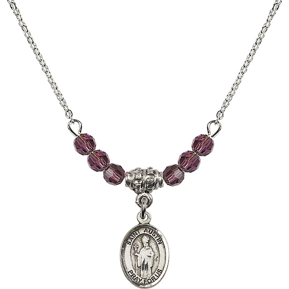 Sterling Silver Saint Austin Birthstone Necklace with Amethyst Beads - 9256