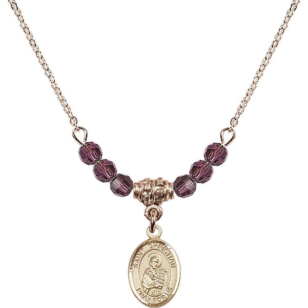 14kt Gold Filled Saint Christian Demosthenes Birthstone Necklace with Amethyst Beads - 9257