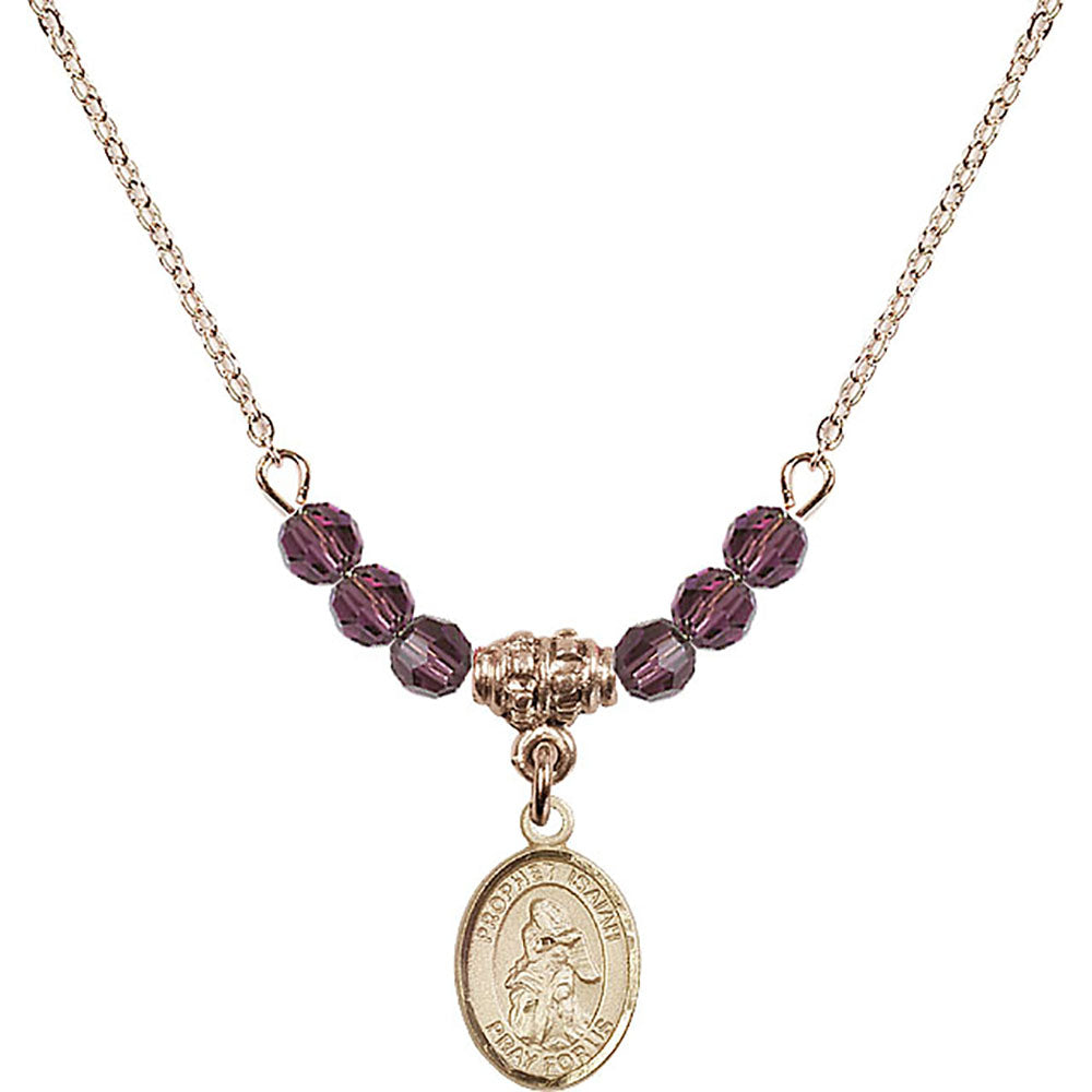 14kt Gold Filled Saint Isaiah Birthstone Necklace with Amethyst Beads - 9258