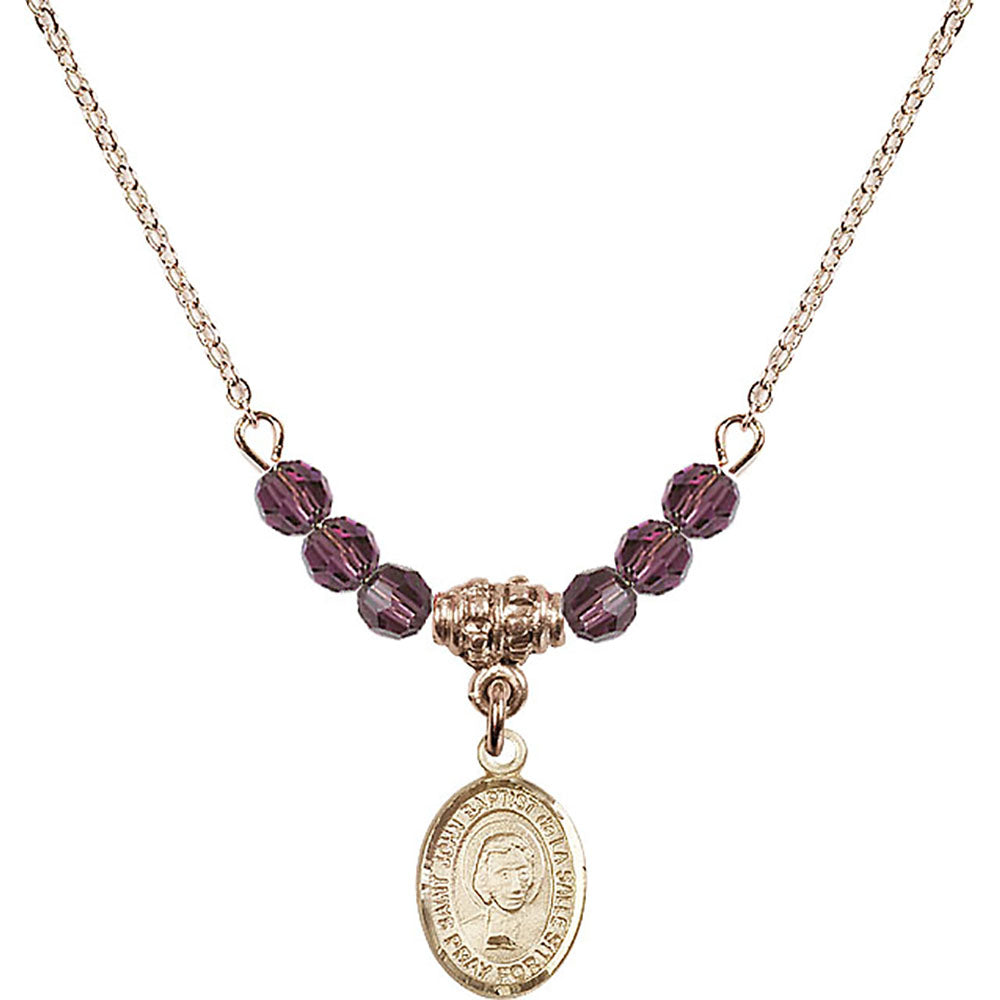 14kt Gold Filled Saint John Baptist de la Salle Birthstone Necklace with Amethyst Beads - 9262