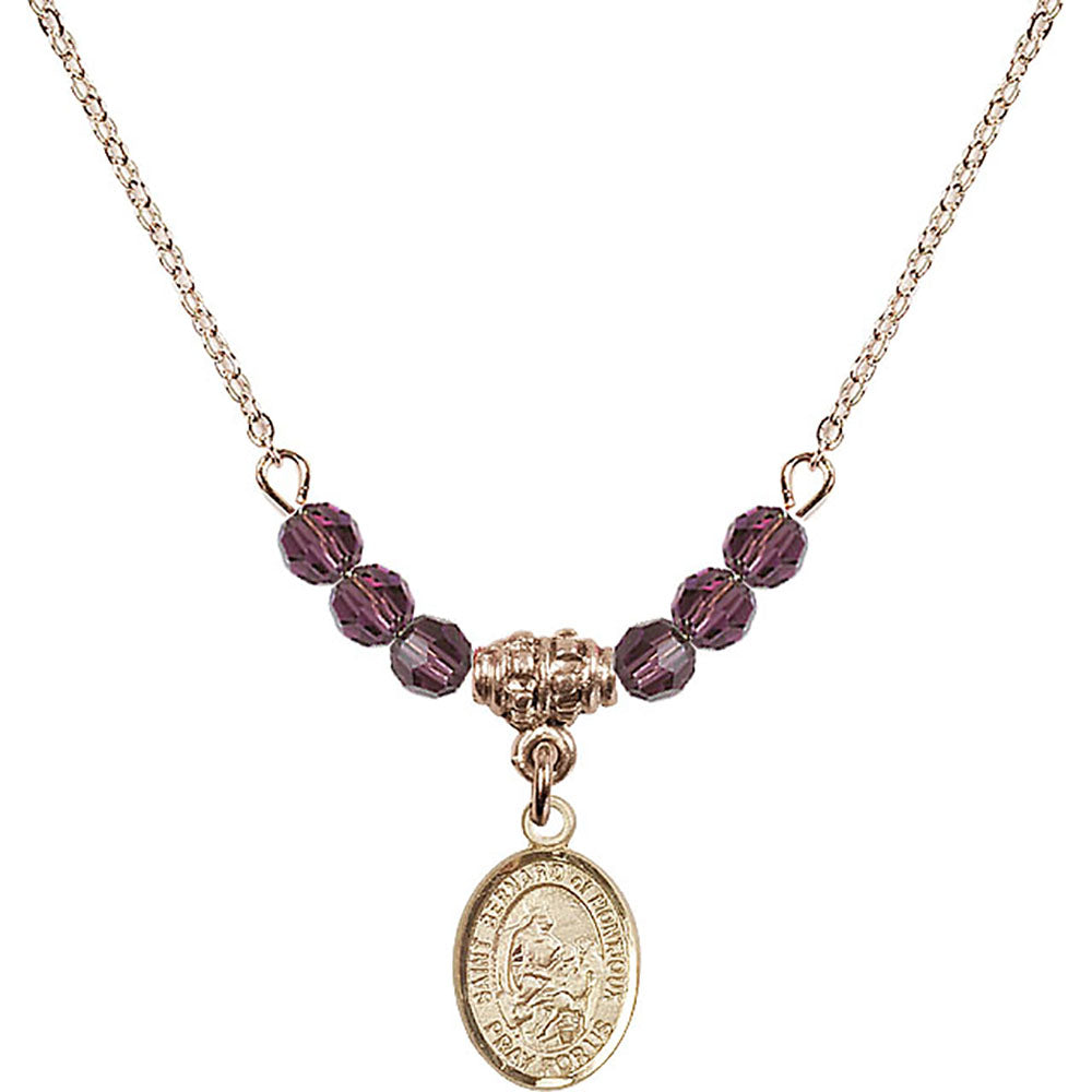 14kt Gold Filled Saint Bernard of Montjoux Birthstone Necklace with Amethyst Beads - 9264