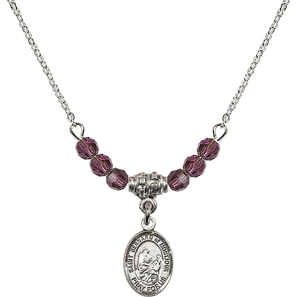 Sterling Silver Saint Bernard of Montjoux Birthstone Necklace with Amethyst Beads - 9264
