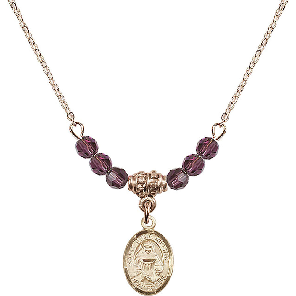 14kt Gold Filled Saint Julia Billiart Birthstone Necklace with Amethyst Beads - 9267