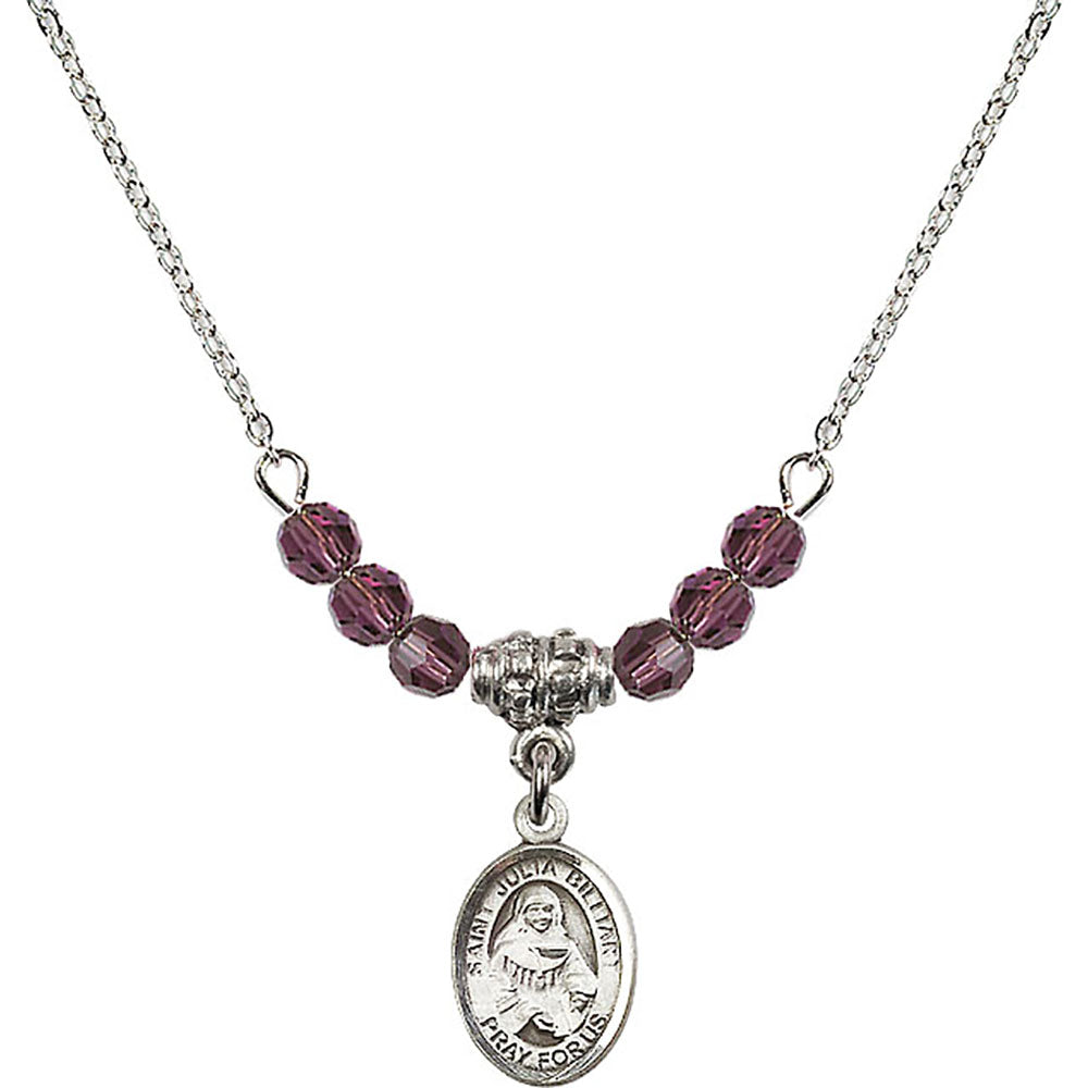 Sterling Silver Saint Julia Billiart Birthstone Necklace with Amethyst Beads - 9267