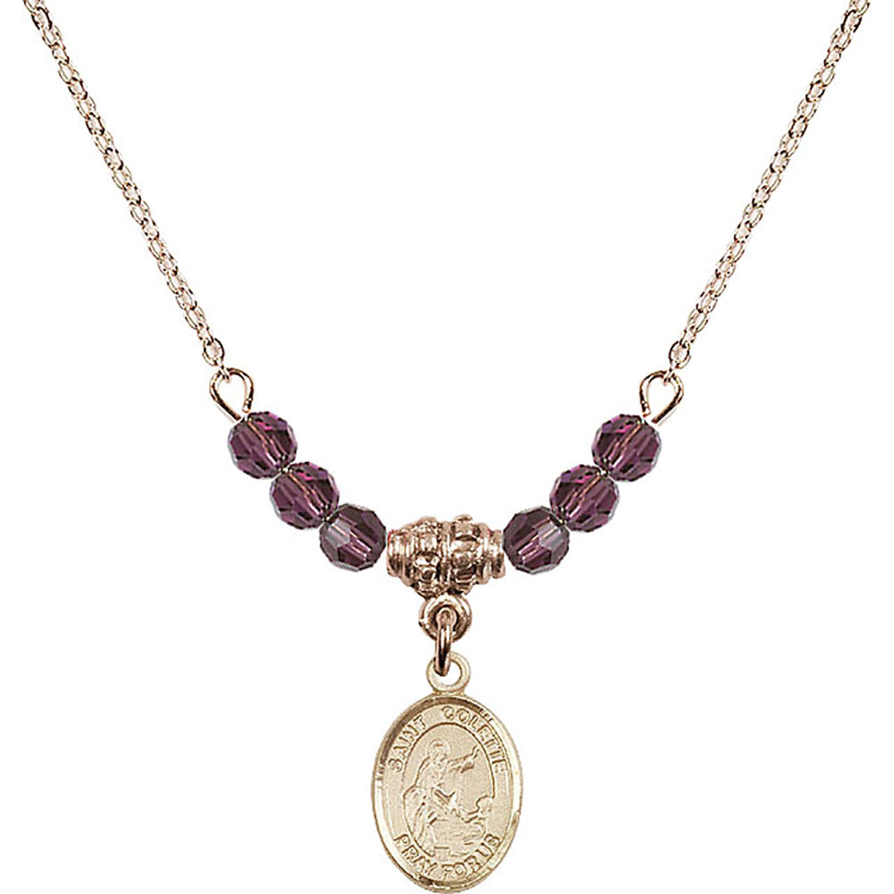 14kt Gold Filled Saint Colette Birthstone Necklace with Amethyst Beads - 9268