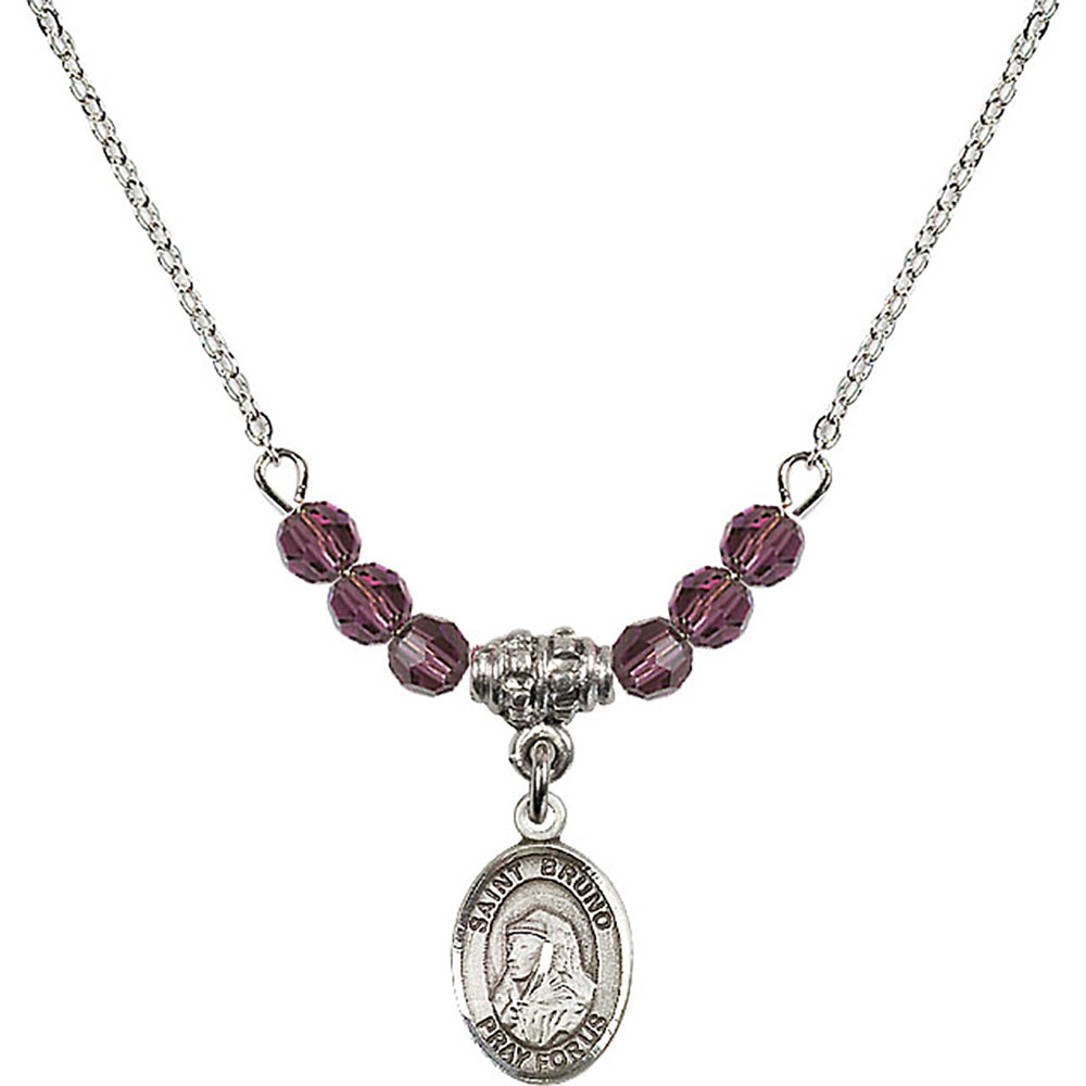 Sterling Silver Saint Bruno Birthstone Necklace with Amethyst Beads - 9270