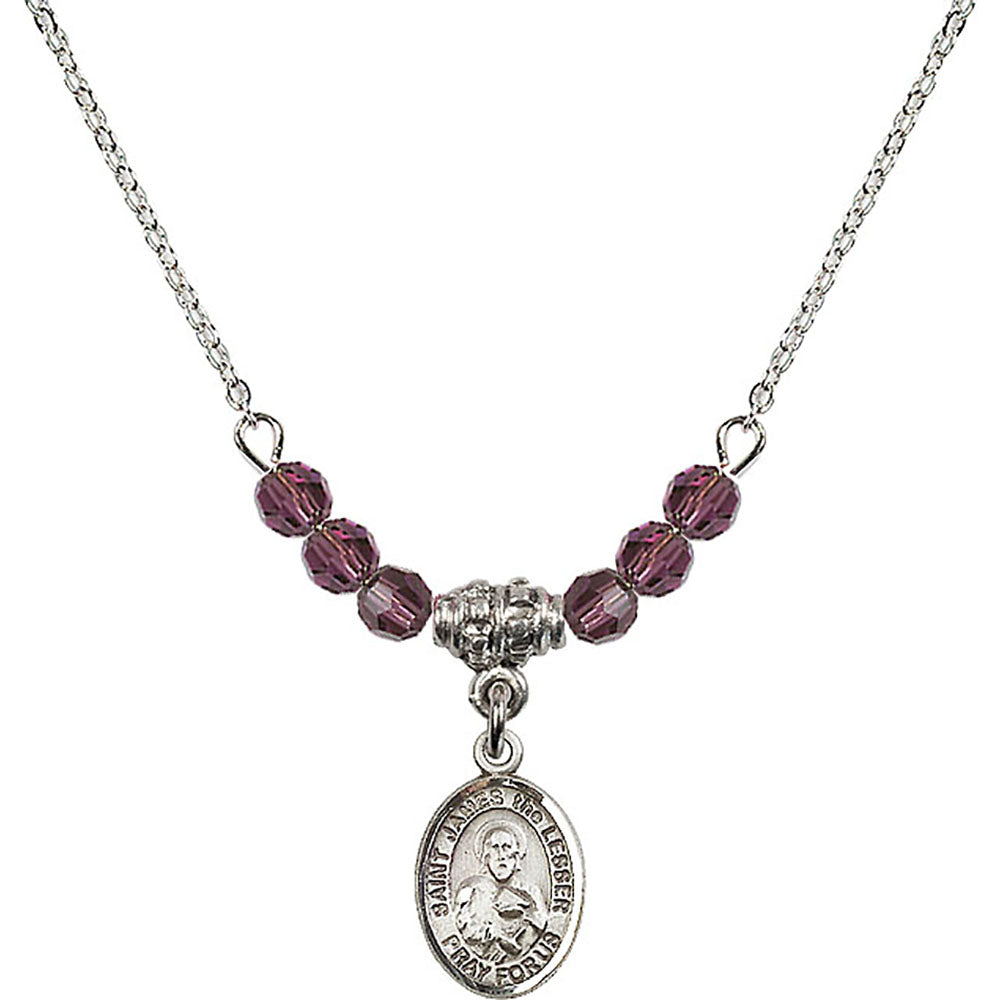 Sterling Silver Saint James the Lesser Birthstone Necklace with Amethyst Beads - 9277