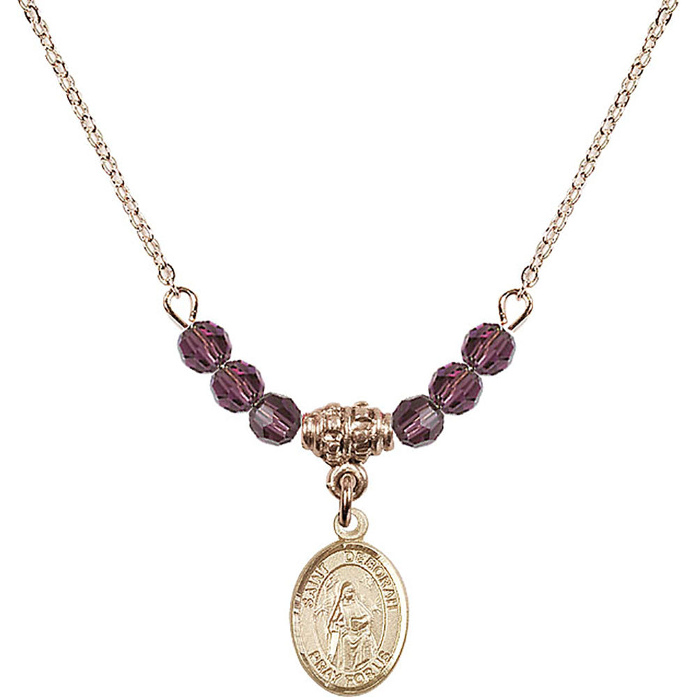 14kt Gold Filled Saint Deborah Birthstone Necklace with Amethyst Beads - 9286