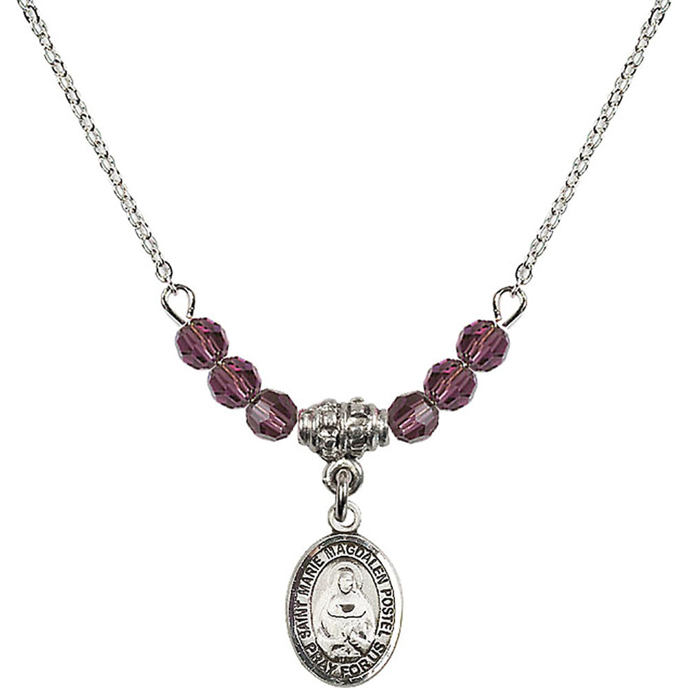 Sterling Silver Saint Marie Magdalen Postel Birthstone Necklace with Amethyst Beads - 9294