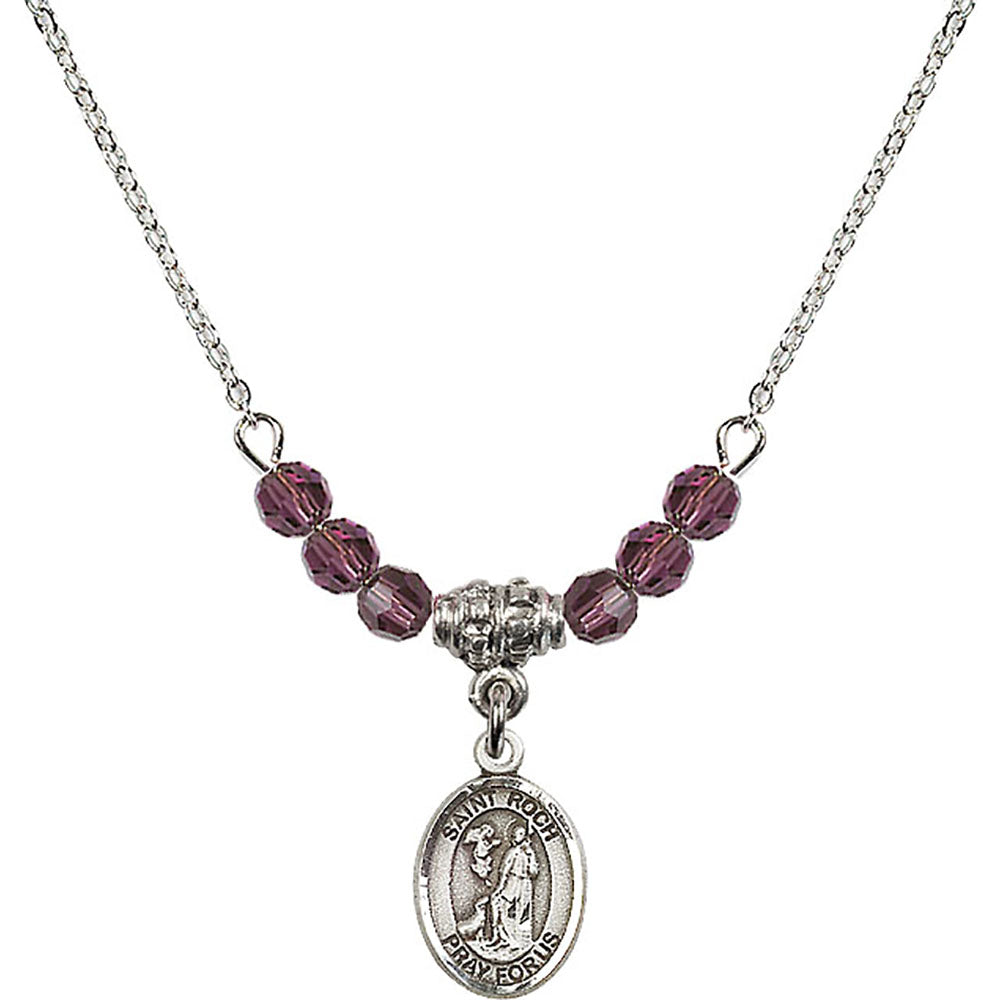 Sterling Silver Saint Roch Birthstone Necklace with Amethyst Beads - 9310