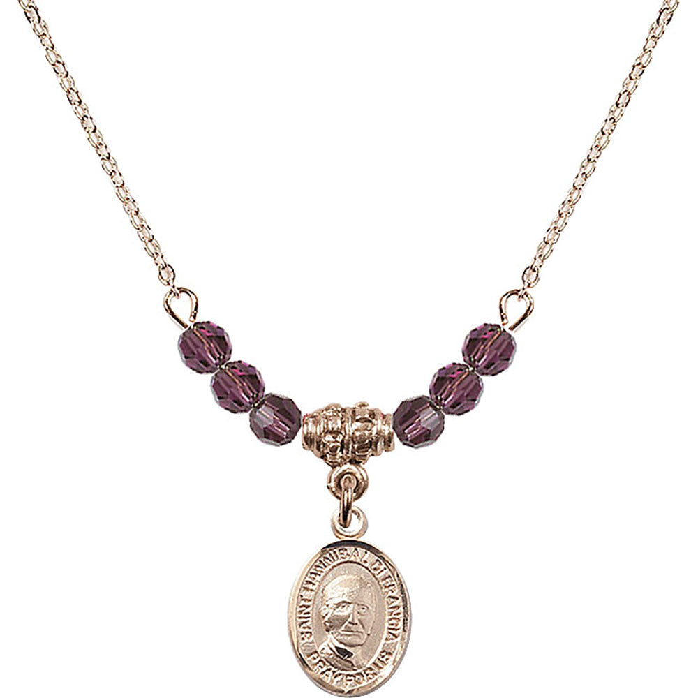 14kt Gold Filled Saint Hannibal Birthstone Necklace with Amethyst Beads - 9327
