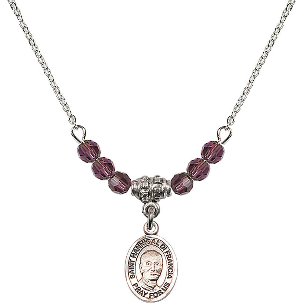 Sterling Silver Saint Hannibal Birthstone Necklace with Amethyst Beads - 9327