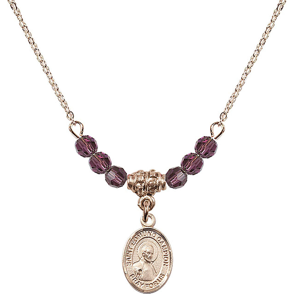 14kt Gold Filled Saint Edmund Campion Birthstone Necklace with Amethyst Beads - 9333
