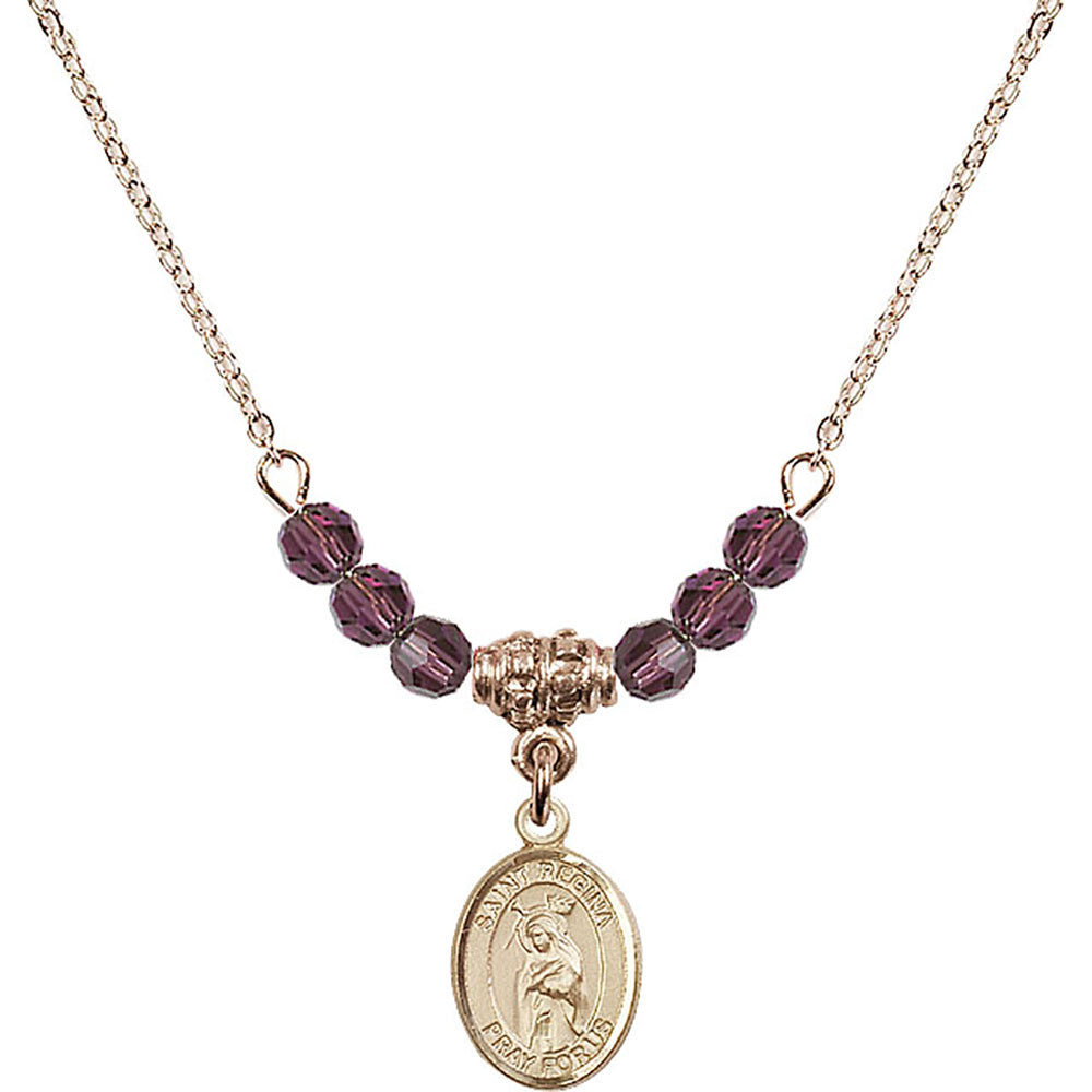 14kt Gold Filled Saint Regina Birthstone Necklace with Amethyst Beads - 9335