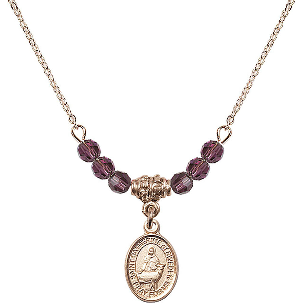 14kt Gold Filled Saint Catherine of Sweden Birthstone Necklace with Amethyst Beads - 9336