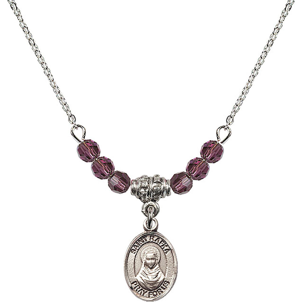 Sterling Silver Saint Rafka Birthstone Necklace with Amethyst Beads - 9338