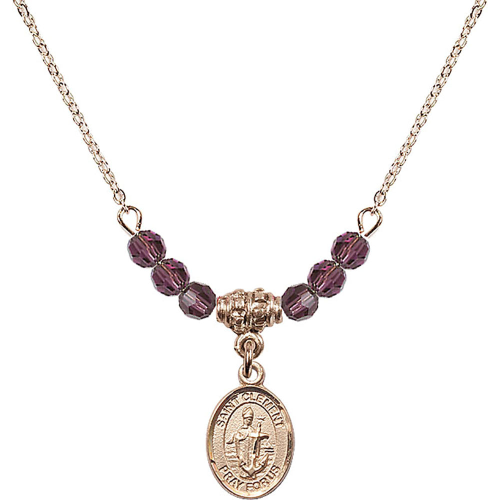 14kt Gold Filled Saint Clement Birthstone Necklace with Amethyst Beads - 9340