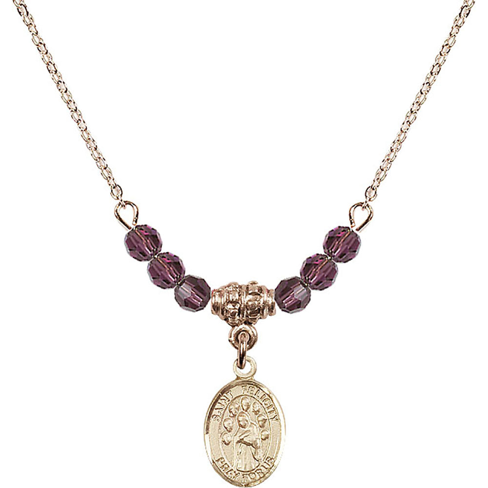 14kt Gold Filled Saint Felicity Birthstone Necklace with Amethyst Beads - 9341