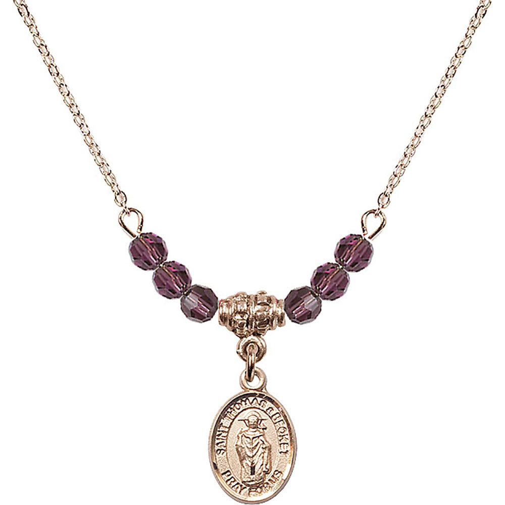 14kt Gold Filled Saint Thomas A Becket Birthstone Necklace with Amethyst Beads - 9344