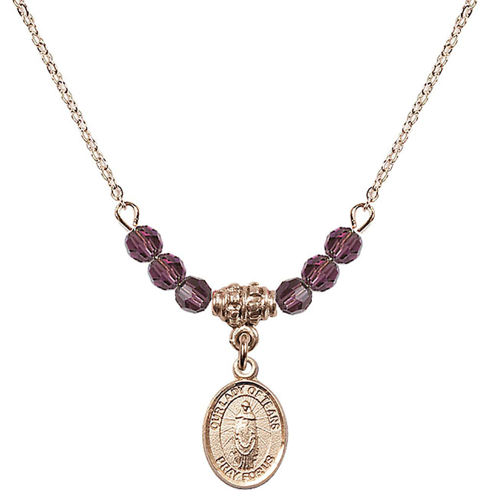 14kt Gold Filled Our Lady of Tears Birthstone Necklace with Amethyst Beads - 9346
