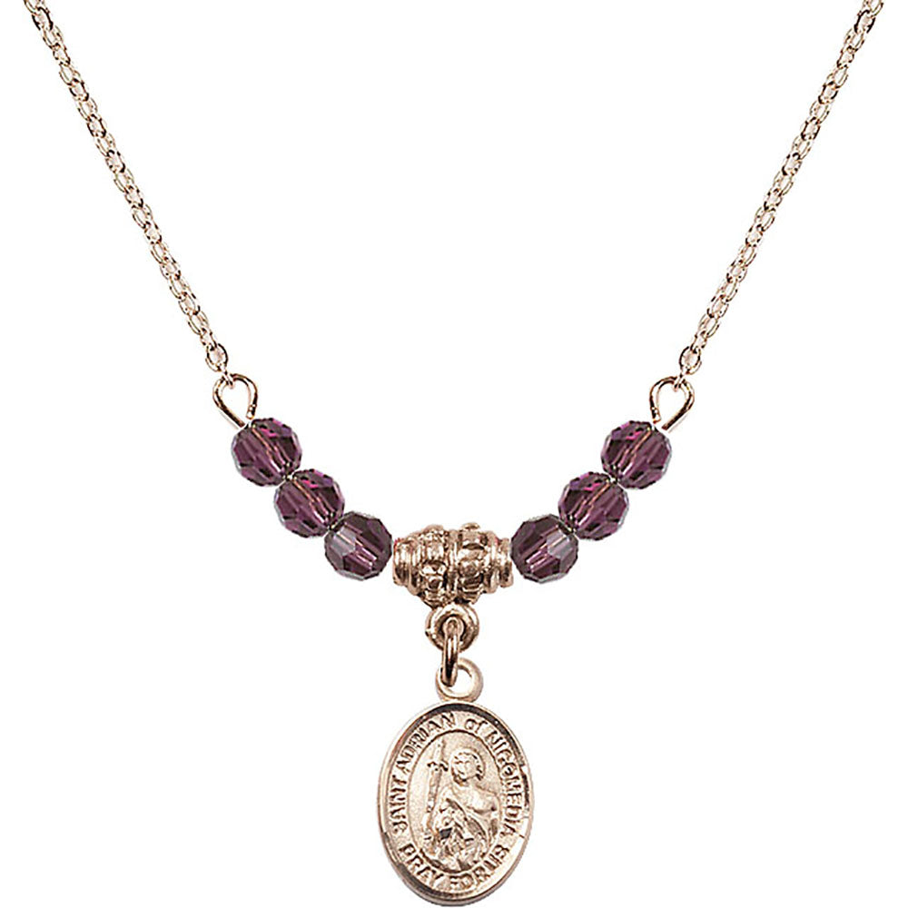 14kt Gold Filled Saint Adrian of Nicomedia Birthstone Necklace with Amethyst Beads - 9353